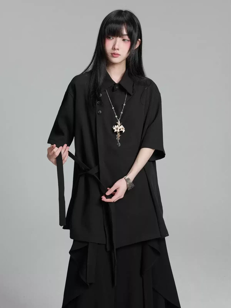アシンメトリーラペル シャツ