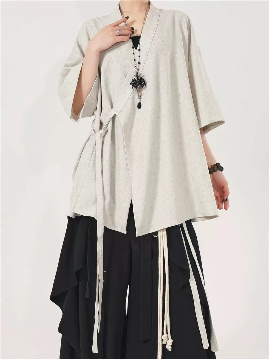 アシンメトリー ラップハオリシャツ