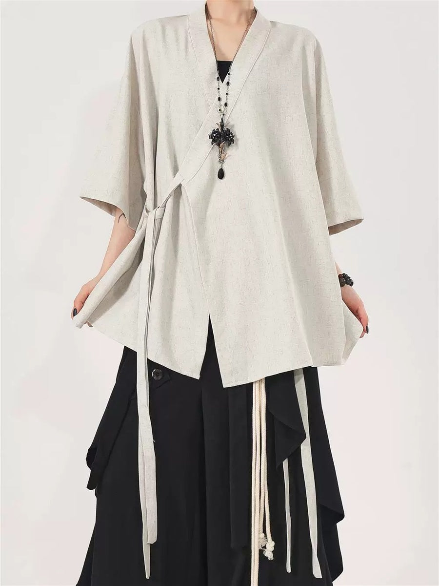 アシンメトリー ラップハオリシャツ