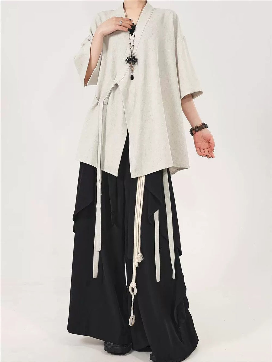 アシンメトリー ラップハオリシャツ