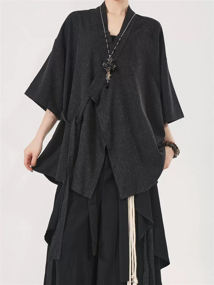 アシンメトリー ラップハオリシャツ