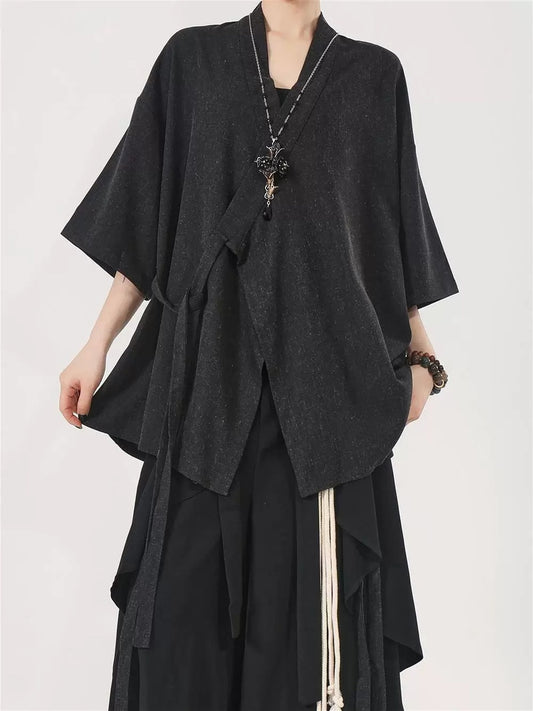 アシンメトリー ラップハオリシャツ