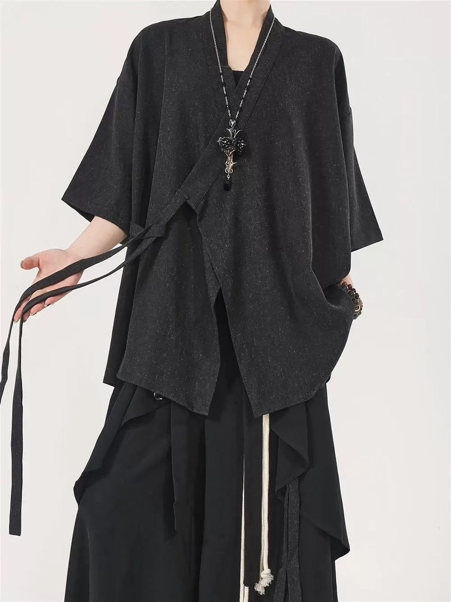 アシンメトリー ラップハオリシャツ