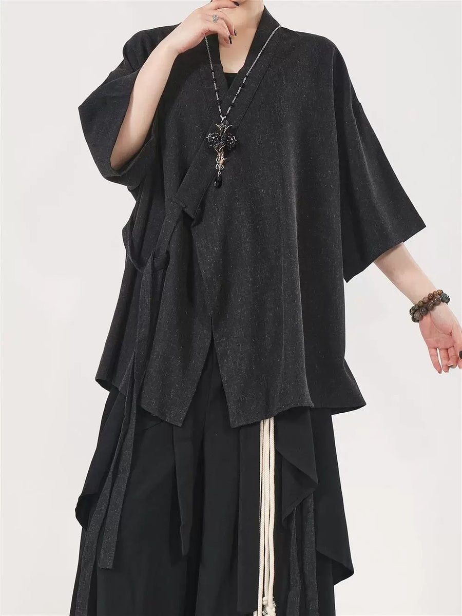 アシンメトリー ラップハオリシャツ