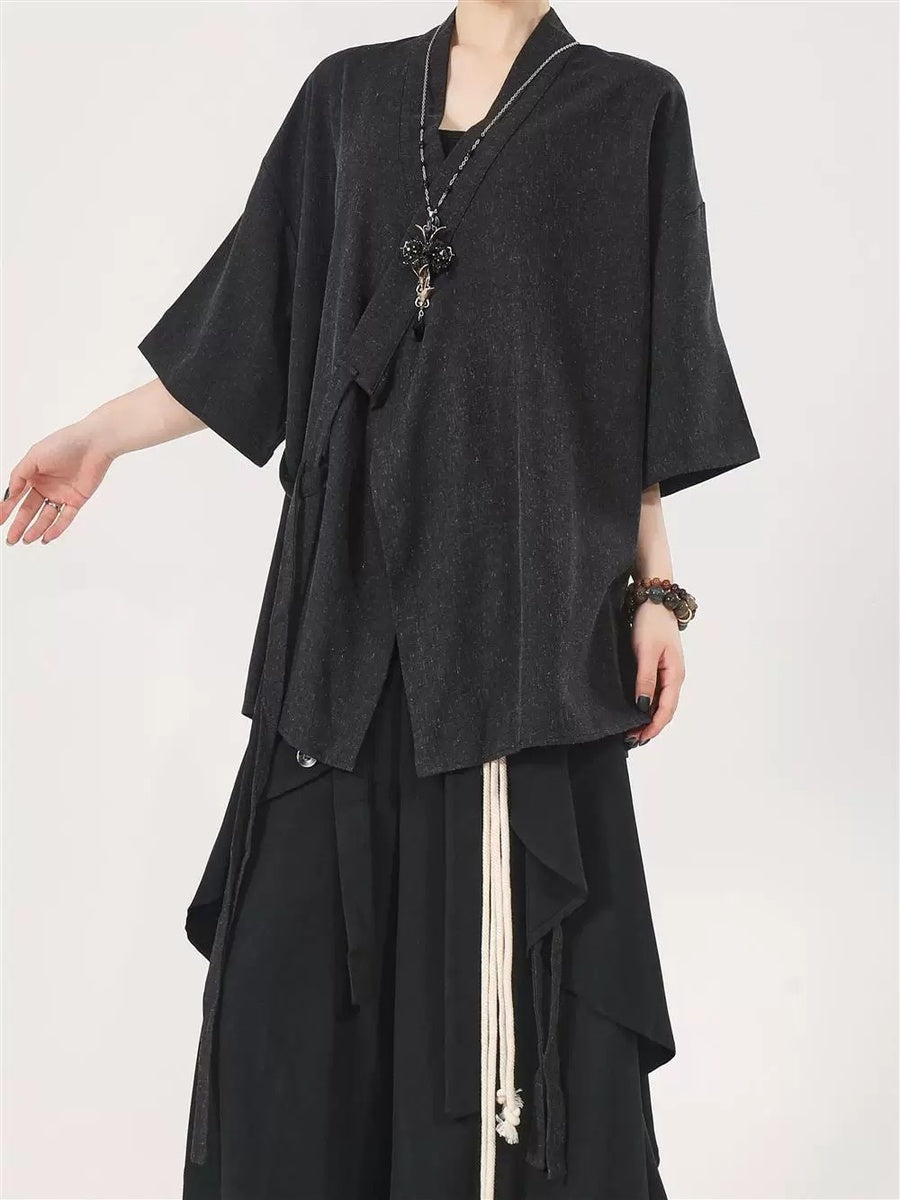 アシンメトリー ラップハオリシャツ