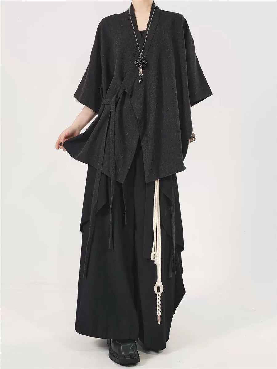 アシンメトリー ラップハオリシャツ