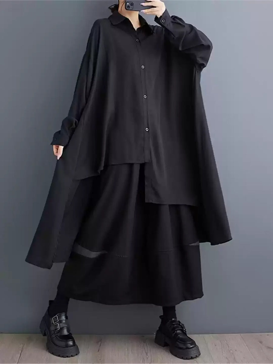 アシンメトリーヘム オーバーサイズロングシャツ