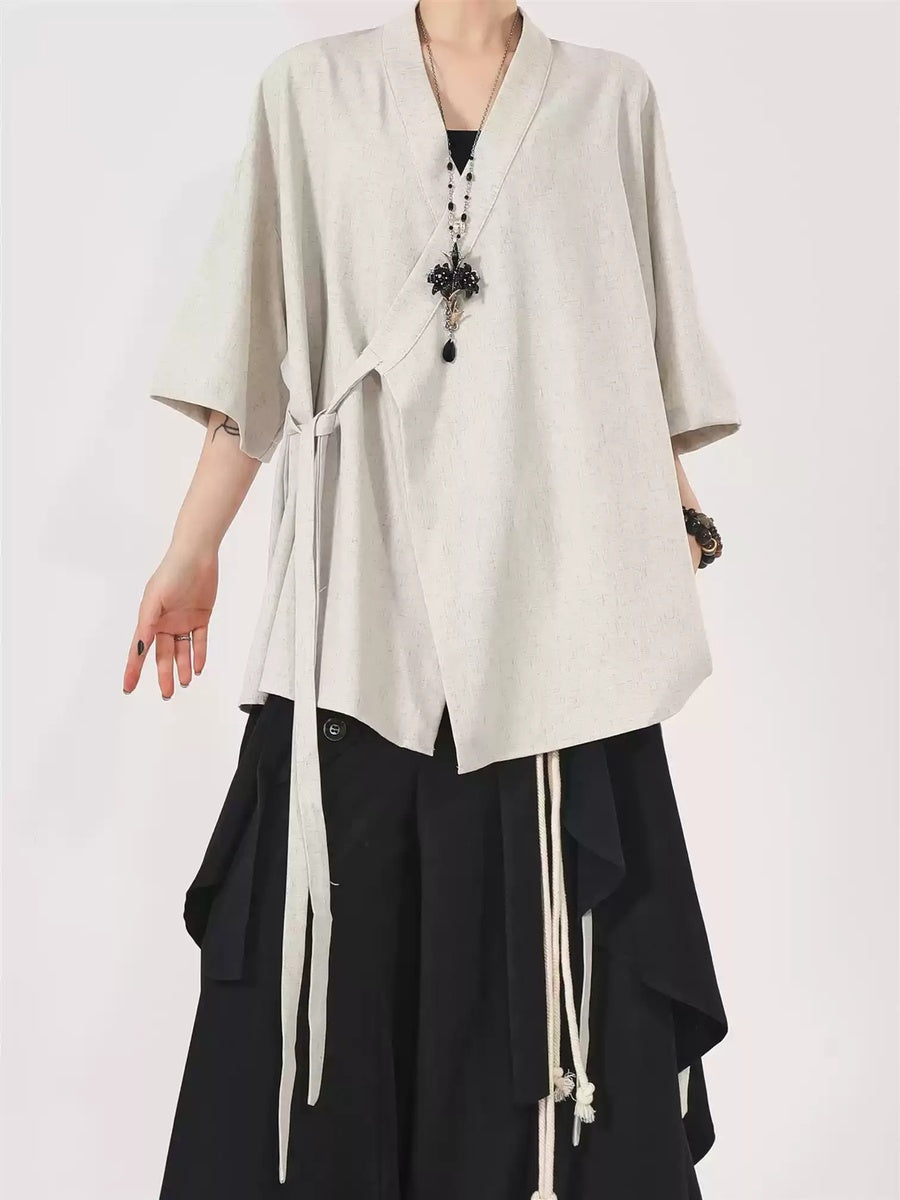 アシンメトリー ラップハオリシャツ