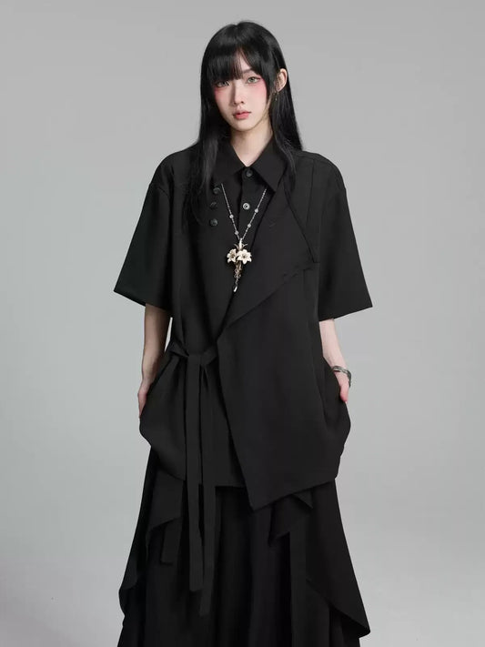 アシンメトリーラペル シャツ