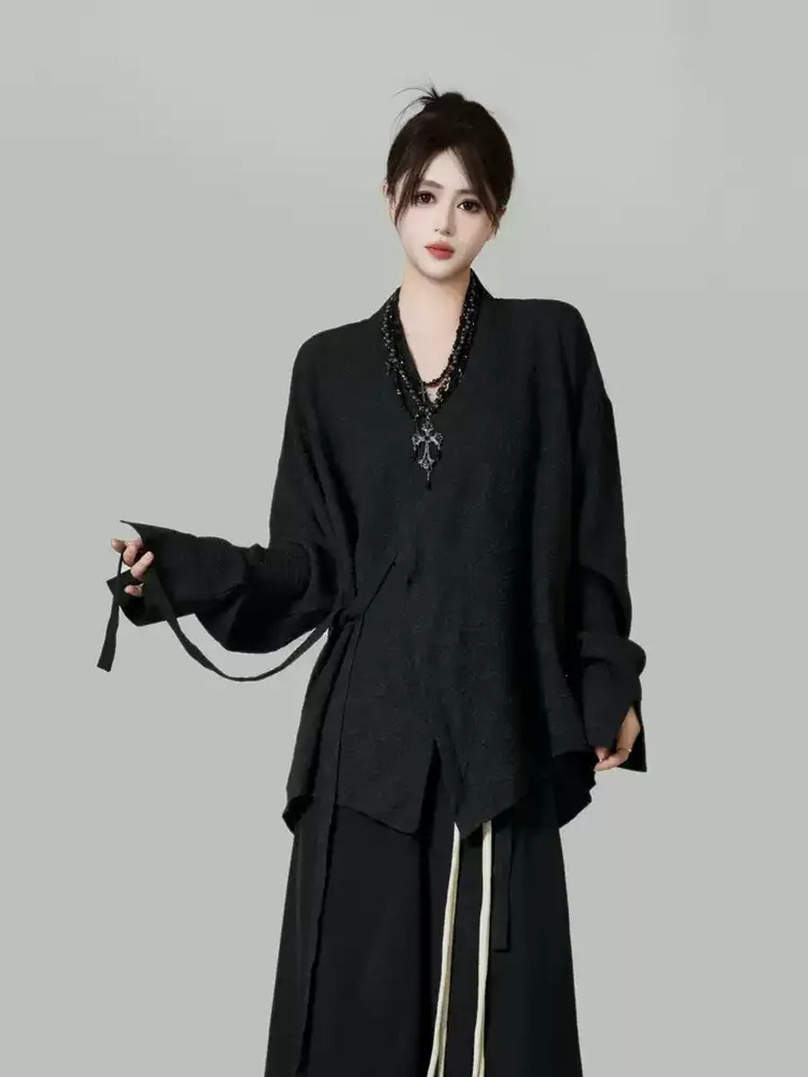 リボンタイロングシャツ