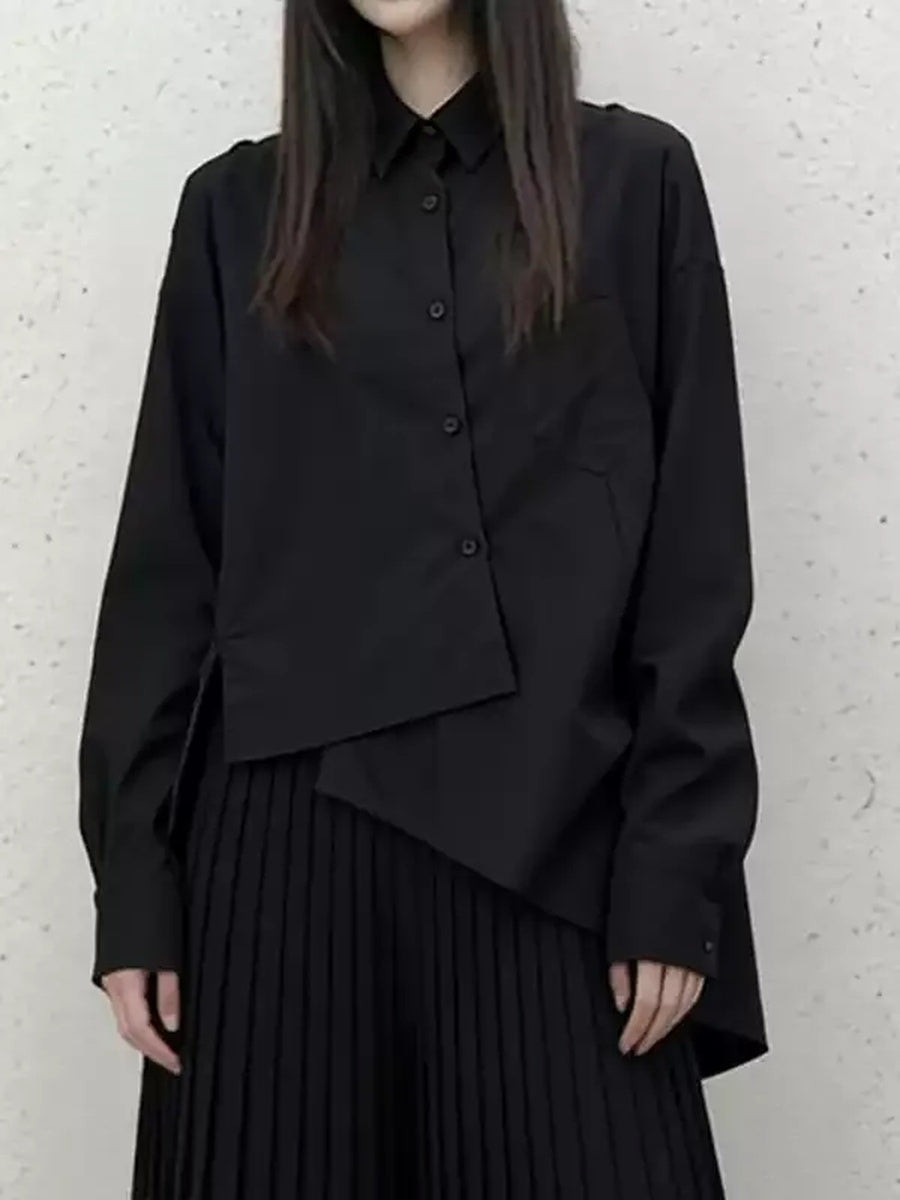 アシンメトリーヘムオーバーシャツ