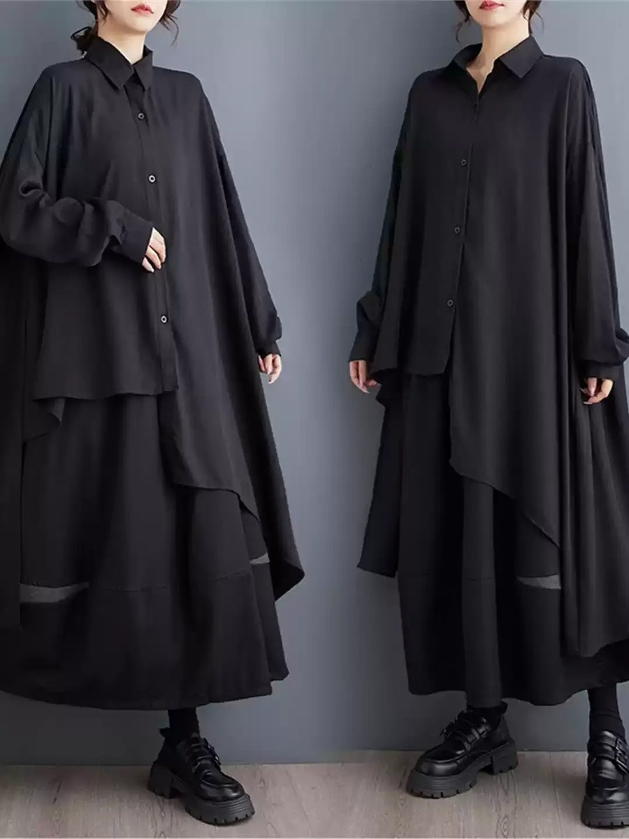 アシンメトリーヘム オーバーサイズロングシャツ
