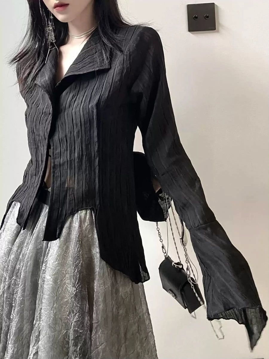 ロングフレアスリーブ アシンメトリーシャツ