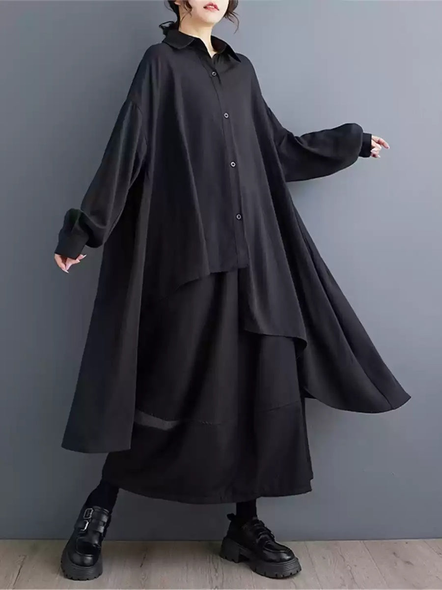 アシンメトリーヘム オーバーサイズロングシャツ
