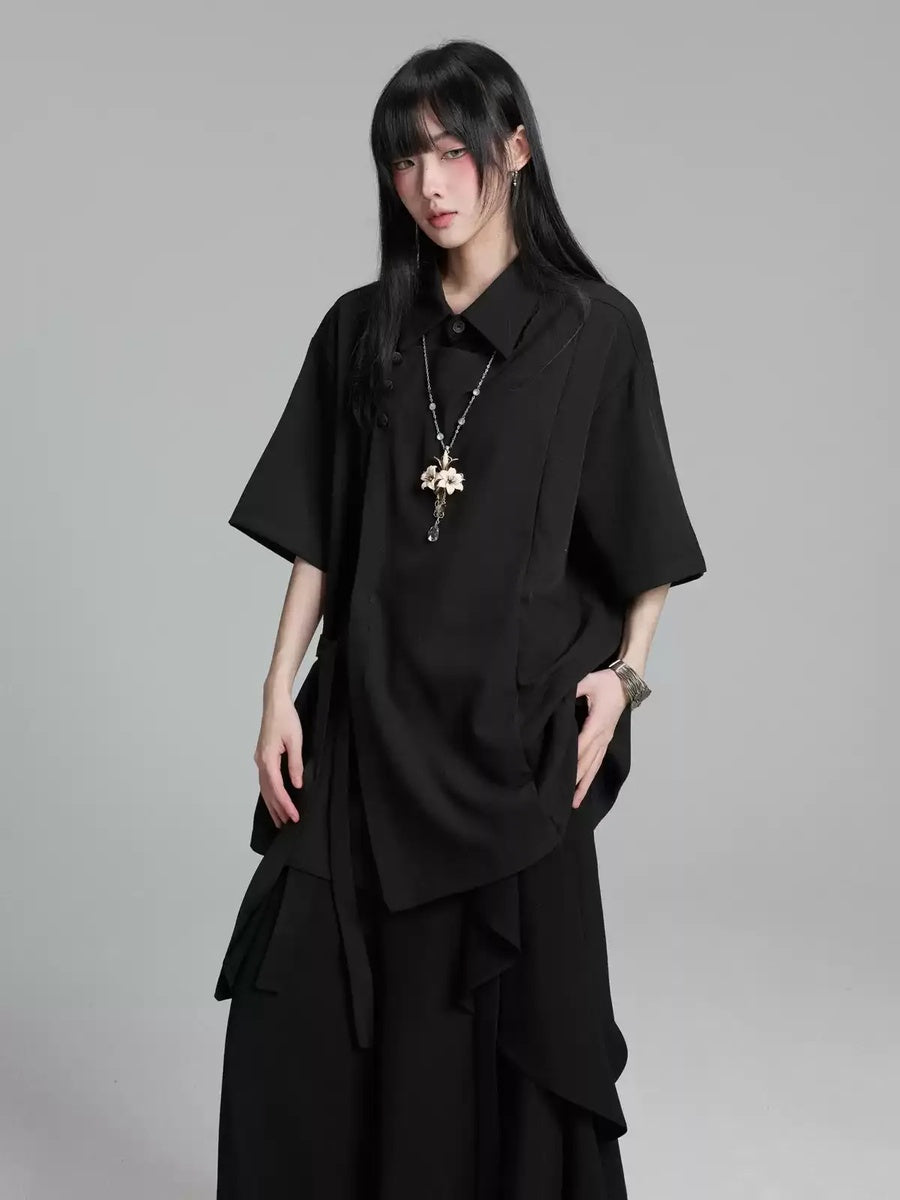 アシンメトリーラペル シャツ