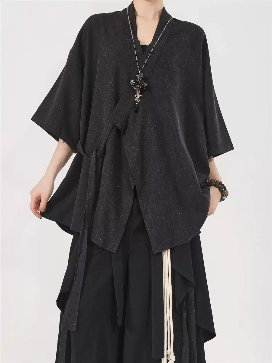 アシンメトリー ラップハオリシャツ