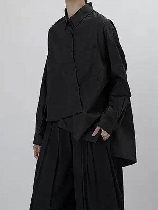 アシンメトリーヘムオーバーシャツ