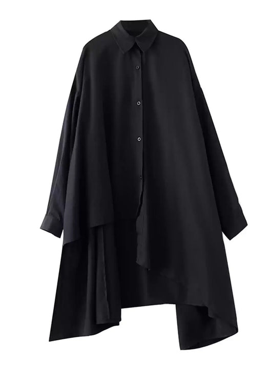 アシンメトリーヘム オーバーサイズロングシャツ