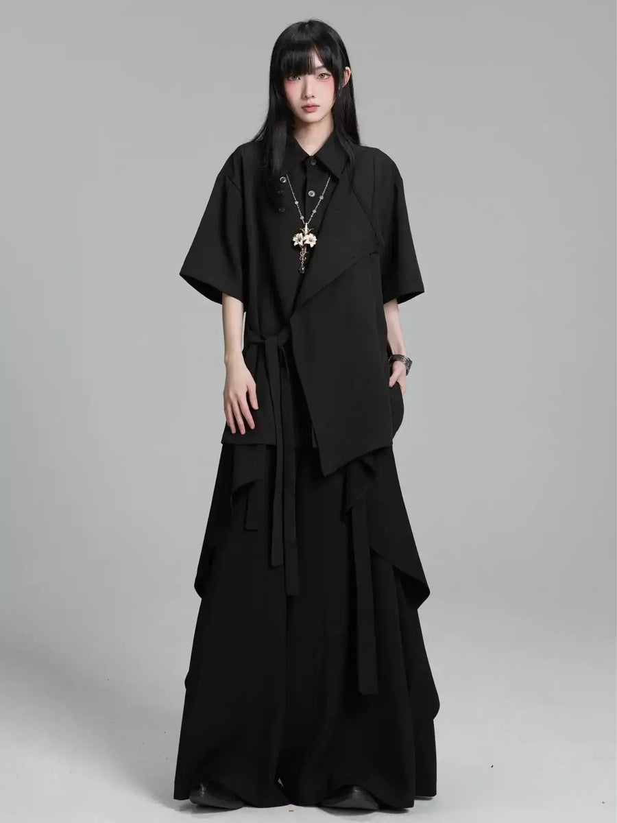 アシンメトリーラペル シャツ